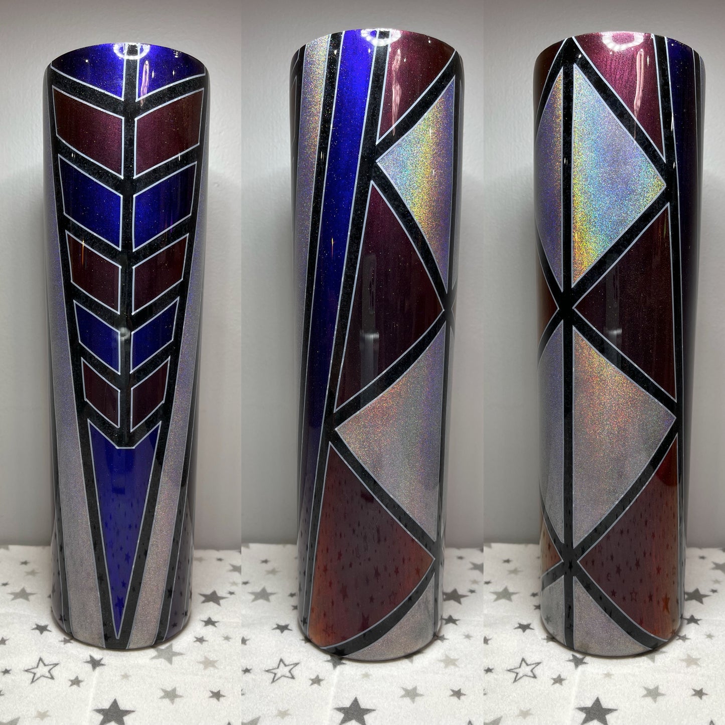 Red, Blue & Silver Shattered Glass